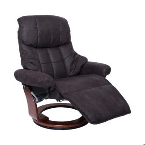D&eacute;coshop26 Fauteuil de relaxation avec repose-pieds r&eacute;glable pivotant en tissu/textile capacit&eacute; de charge 150 kg marron-noir aspect noyer 040003686