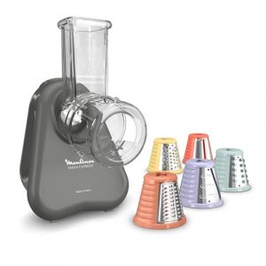 Moulinex Fresh Express, D&eacute;coupe-l&eacute;gumes &eacute;lectrique, Service direct, &Eacute;mincer-Trancher-R&acirc;per-Couper en forme ondul&eacute;e, Gris, DK855HE0