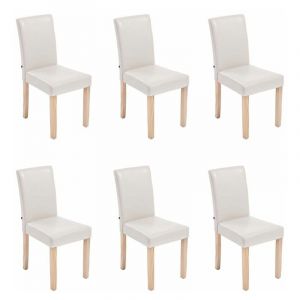 CLP Lot de 6 Chaises de salle à manger Ina en Similicuir avec Piètement en Bois Nature[Crème]