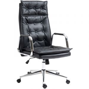 CLP Chaise de Bureau Sotira en véritable Cuir Ajustable Pivotant Piètement en Métal, Noir