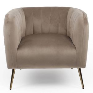 Fauteuil moderne Bombaro pieds métal doré et Velours Taupe