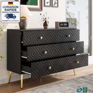 MODFU - Commode 6 tiroirs, buffet cuisine, meuble de rangement d'entrée salon, 120x40x80cm, MDF, noir