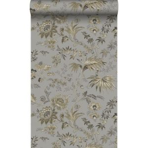 Origin Wallcoverings papier peint fleurs gris taupe et marron - 53 cm x 10,05 m - 326125