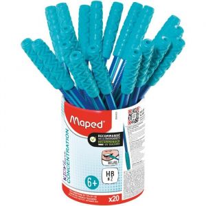 Maped 20 Crayons Graphite Mine HB2 Kidy Learn Concentration - Embout Relaxant à Mâcher et Corps Texturé avec Grip