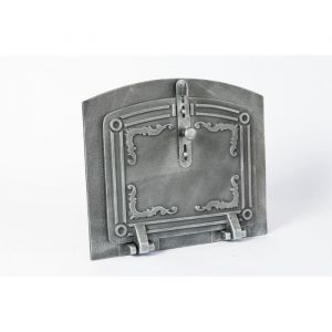 SEZAM Porte de four en fonte l&eacute;g&egrave;re - avec loquet de porte, semi-circulaire, porte de four &agrave; pizza - porte de four &agrave; pain - porte de four en pierre, 31,5 x 3,5 x 37 cm, argent antique peint