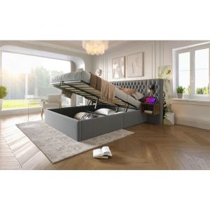 Lit superpos&eacute; adulte/enfant 140x200 cm avec LED et 6 rangements, protection antichute, m&eacute;tal noir