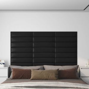 VidaXL Panneaux muraux 12 pcs Noir 60x15 cm Similicuir 1,08 m²