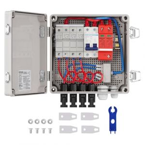 VEVOR Boîte de combinaison PV, 4 cordes, boîte de combinaison solaire avec fusible de courant nominal 10 A, disjoncteur 63 A parafoudre, en plastique ABS pour système de panneaux solaires on/off, IP65