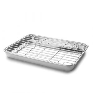 Lacor 15563 - Plateau avec Grille Essential, Plateau en Acier Inoxydable, Haute conductivité thermique, Grille amovible, Convient pour four, Congélateur et Réfrigérateur, 23.5x15.5x2.5 cm