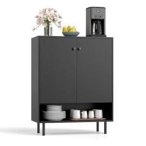 Coast Wooden Sideboard Cabinet Buffet Cabinet Kitchen Cabinet Storage Cabinet with Adjustable Shelves 75 x 35 x 95 cm Black