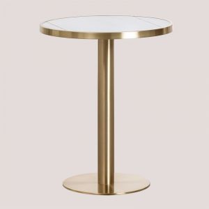 Table de bar ronde en grès (Ø60 cm) Manhattan SKLUM Blanc Or champagne 75 cm