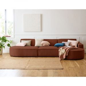 Spiaggia - canapé d'angle droit - forme arrondie - 5 places - en velours côtelé - Terracotta