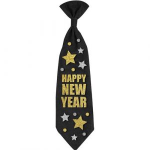 FIESTAS GUIRCA | Cravate Happy New Year Noire (38 cm) - Accessoire de Costume pour Fêtes de Fin d'Année et Noël - Idéal pour Homme Adulte lors de Célébrations et Événements - Noir