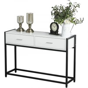 Homcom Console table d'appoint design dim. 120L x 34l x 81H cm 2 tiroirs métal noir panneaux particules blanc 120x34x81cm Blanc