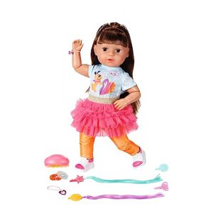 Zapf Creation BABY born Sister Play & Style Brunette 835371 - Poupée de 43cm avec tête et corps prêts à poser - 7 fonctions réalistes et 10 accessoires - Convient aux enfants de 4 ans et plus