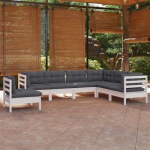VidaXL Salon de jardin 7 pcs avec coussins blanc bois de pin solide