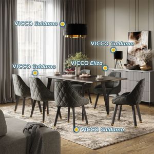 Vicco - Table de salle &agrave; manger Goldamo, Noir, 200x90cm Extensible