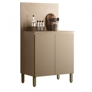 Meuble de Cuisine Bas 2 Portes 2 Niches Taupe et Cr&eacute;dence Marbre L 80 H 91.5 P 53.3 cm