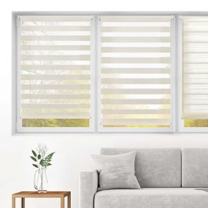 Blindecor Indus Store jour nuit sans percage | Couleur Lin 75 x 150 cm (L x H) | Taille du tissu 72 x 145 cm | Store enroleur fixation avec ou sans perçage