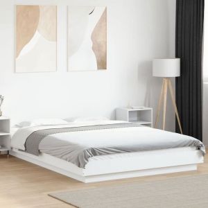 VidaXL Cadre de lit avec lumières LED blanc 120x190 cm bois ingénierie, meuble de chambre à coucher, sommier, lit de palette, lit, lit double