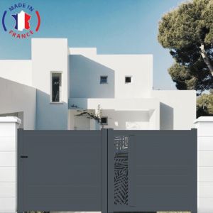 Packit Portail aluminium coulissant d&eacute;coupe laser en kit dimensions L.3000 (entre piliers) x H.1500 mm Couleurs Gris (ral 7016)