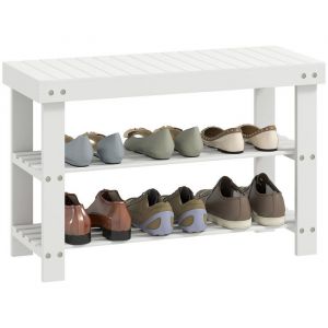 Homcom Banc à chaussures - 3 niveaux - style scandinave - charge 136 Kg - bambou - 70x28x45cm - blanc