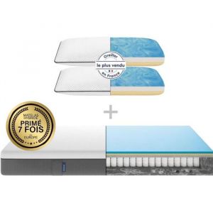 Image de Emma | Pack Matelas Hybride 140x200 Cm + Oreillers | Meilleur Choix Emma | Mémoire De Forme+Ressorts | Dos Apaisé | Confort Optimal