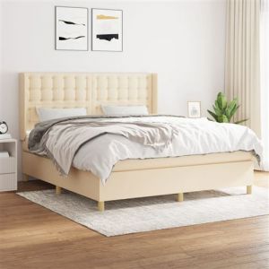 vidaXL Lit &agrave; sommier tapissier avec matelas Cr&egrave;me 160x200 cm Tissu