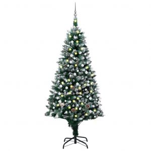 VidaXL Arbre De No?L Artificiel Led Et Boules Et Pommes De Pin 210 Cm
