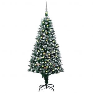 VidaXL Arbre De No?L Artificiel Led Et Boules Et Pommes De Pin 210 Cm