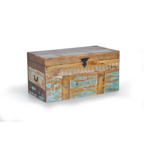 Décoration d'Autrefois Coffre réalisée à la main en bois recyclé multicolore