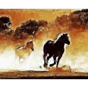 Broderie diamant : Chevaux en action - toile tendue sur chassis