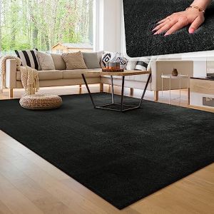 Paco Home - Tapis de salon Unicolore Lavable Pile courte et douce Noir, 200 cm carré
