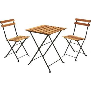 Ambiance Ensemble bistrot -2 chaises 39x44xH79 cm1 table 55x54xH71cm- aspect teck- pliable -métal -bois FSC