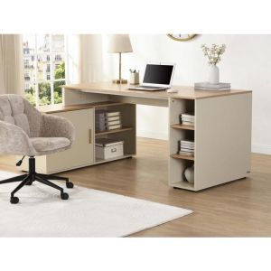 Bureau d'angle avec rangements - MDF - Beige et naturel - ROMIARA