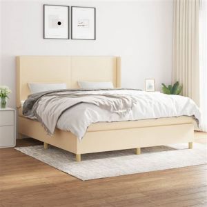 vidaXL Lit &agrave; sommier tapissier avec matelas Cr&egrave;me 160x200 cm Tissu