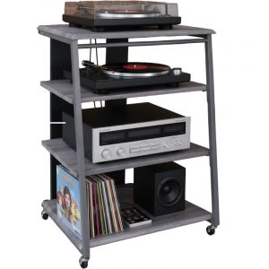 Relaxdays Meuble hi-fi, 4 niveaux, pour platine vinyle, cha&icirc;ne st&eacute;r&eacute;o, m&eacute;tal & MDF, HxLxP:78x61x52 cm, multim&eacute;dia, gris