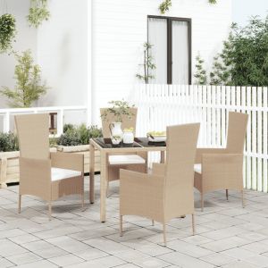 VidaXL Ensemble à dîner de jardin avec coussins 5 pcs Beige poly rotin