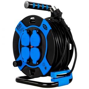 Rev 0010105812 multiprise 25 m 4 sortie(s) CA Extérieur Noir, Bleu - Multiprises (25 m, 4 sortie(s) CA, Extérieur, IP44, 1,5 mm², Noir, Bleu)