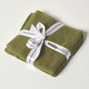 Homescapes - Carré éponge 30 x 30 cm en coton égyptien Premium 700 g/m², Lot de 2, Vert mousse - Vert mousse