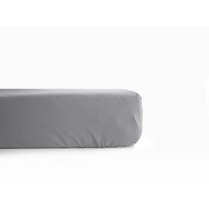 Vent du Sud Drap housse percale pur coton peign&eacute; longues fibres 80 fils/cm&sup2; avec bonnet de 35 cm - acier - 160 x 200 cm bonnet de 35 cm