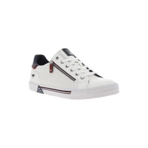 Mustang Baskets basses en simili cuir blanc à lacets, zip et semelle vulcanisée