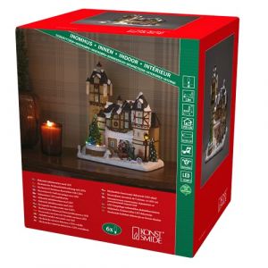 Konstsmide Maison &agrave; fibre optique LED avec sc&egrave;ne de bourgeon et arbre de No&euml;l rotatif, avec musique, 6 diodes multicolores, transformateur int&eacute;rieur 4,5 V / fonctionnement &agrave; piles, int&eacute;rieur 0,3 W, c&acirc;ble noir, batterie : 3 x AA 1,5 V (non incluse).