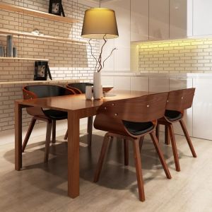 Image de VidaXL Chaises de salle à manger 4pcs Marron Bois courbé et similicuir