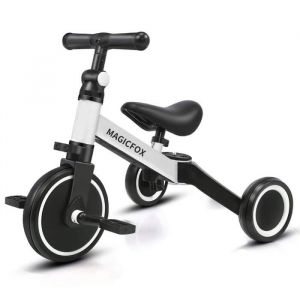 Vélo Draisienne Tricycle Évolutif 3 en 1 pour Enfants 1 3 Ans Premier Vélo pour Bébés Filles Garçons Selle et Guidon Réglable Blanc