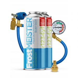 FROSTMEISTER 3en1 400ml - 2x Canette R1234yf + Tuyau avec manom&egrave;tre + Adaptateur KIT CLIMATISATION EN LIBRE-SERVICE