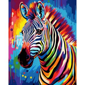 Broderie diamant : Zèbre Coloré Abstrait - toile tendue sur chassis