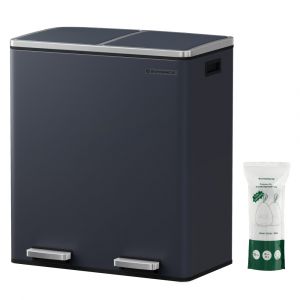Songmics Poubelle Tri Sélectif 2 X 30l, avec 15 Sacs Poubelles, Fermeture en douceur Gris Anthracite
