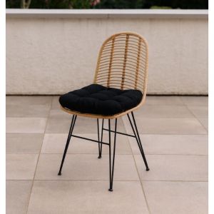 Chaise en rotin "Millau" - Beige - Chaise pour Extérieur ou Intérieur - Pieds en métal noir - L 55 x P 45 x H 95 cm