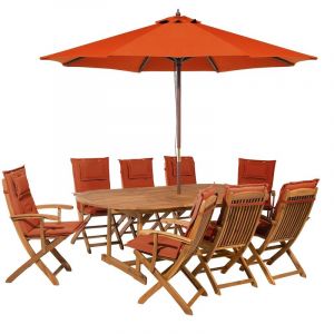 Beliani Salon de jardin avec parasol et coussin brique MAUI